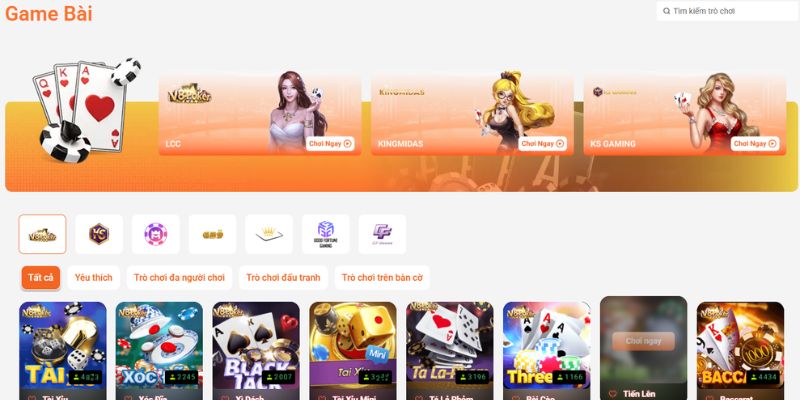 Đa dạng thể loại game bài tại nhà cái